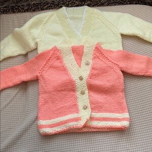 Handmade Knit Baby Cardigans in Yellow and Pink